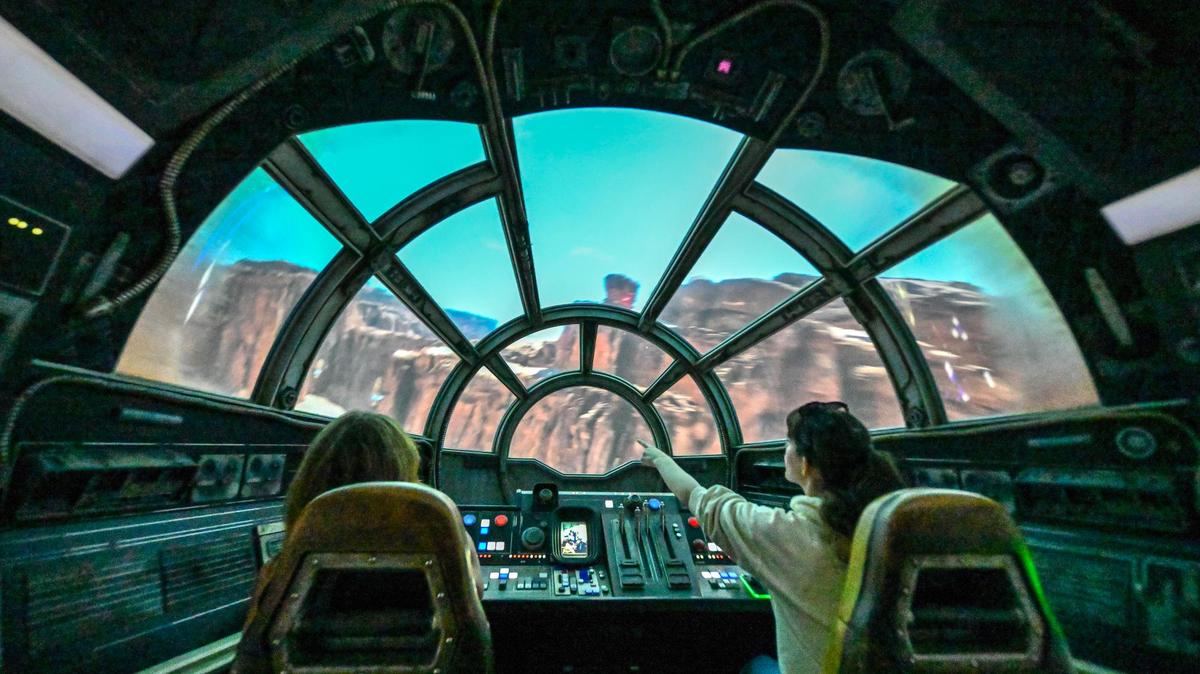 Millennium Falcon: Smugglers Run in Star Wars: Galaxys Edge at Disneyland in Anaheim, CA, on Wednesday, May 20, 2026. The updated ride lets visitors pick from the three different destinations – Bespin (Cloud City), Endor (Wreckage of the second Death Star) or Coruscant (The city-planet) – and appearances by The Mandalorian and Grogu. (Photo by Jeff Gritchen, Orange County Register/SCNG)