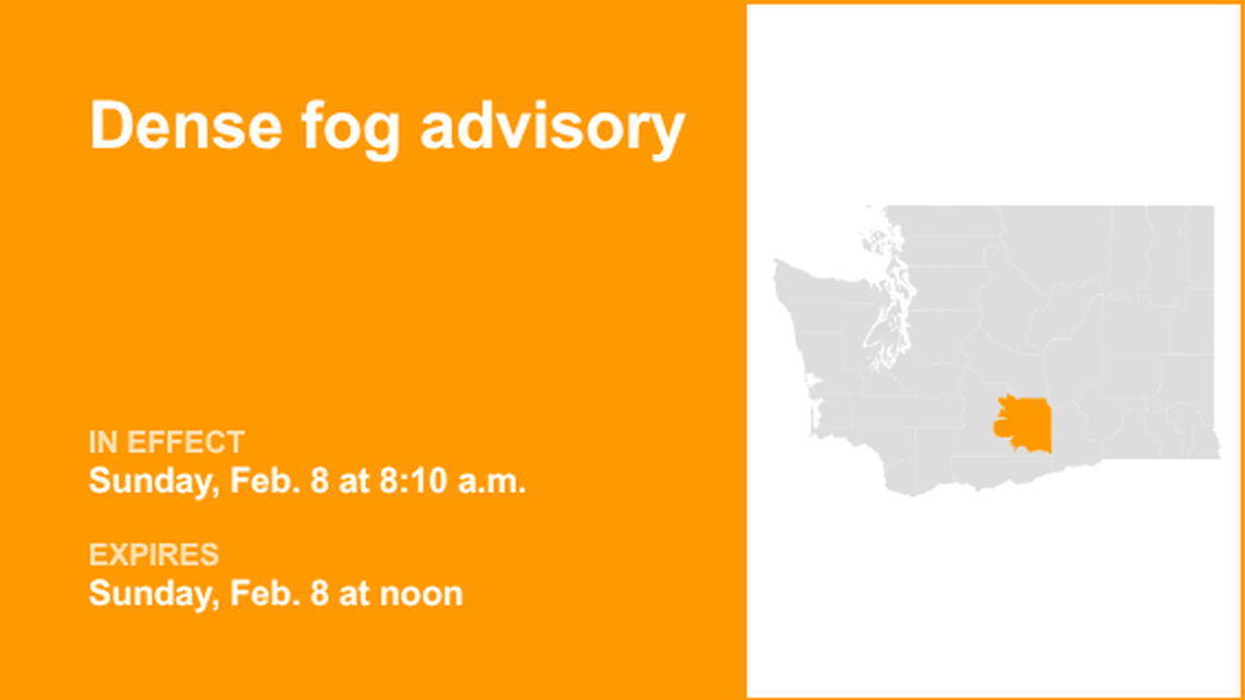 Dense fog advisory for Yakima Valley until Sunday midday - quarter mile visibility 
