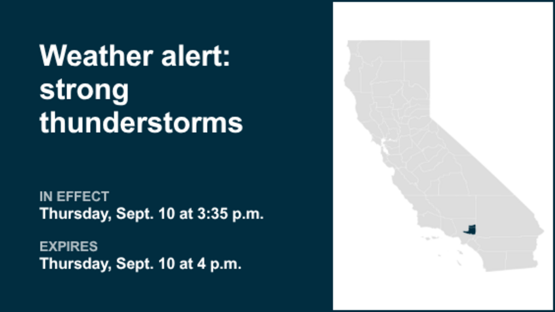 Weather alert announced for strong thunderstorms early Thursday evening 