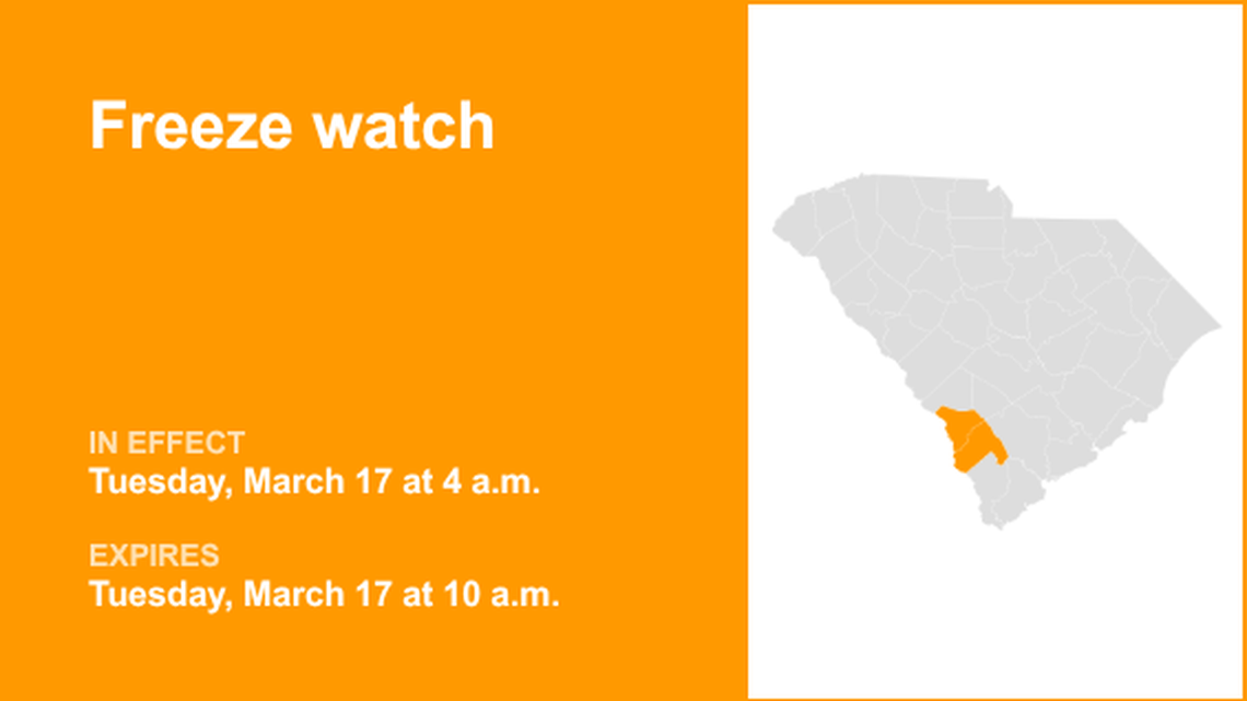 UPDATE: Freeze watch affecting Allendale and Hampton counties Tuesday 