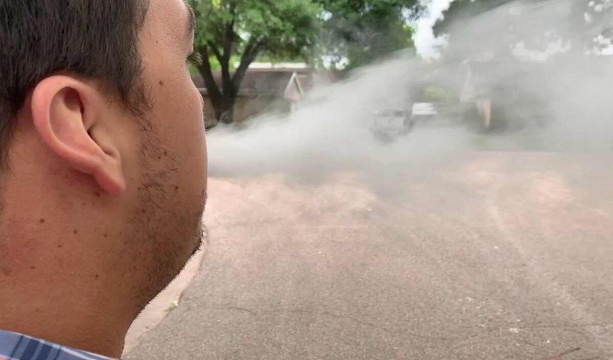  A man blowing e-cigarette smoke. (American Heart Association via SWNS) 