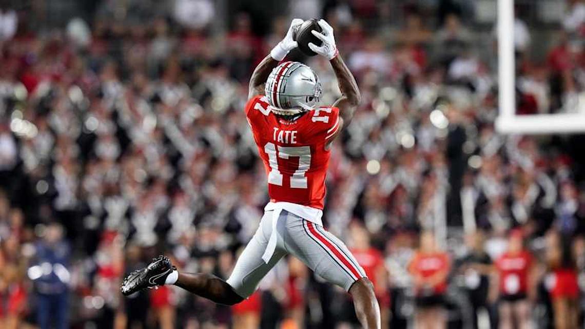  Carnell Tate is expected to be a first-round pick on Thursday night. | Samantha Madar/Columbus Dispatch / USA TODAY NETWORK via Imagn Images 
