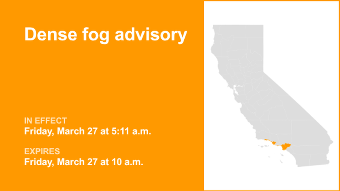 Dense fog advisory issued for Southern California until Friday morning 