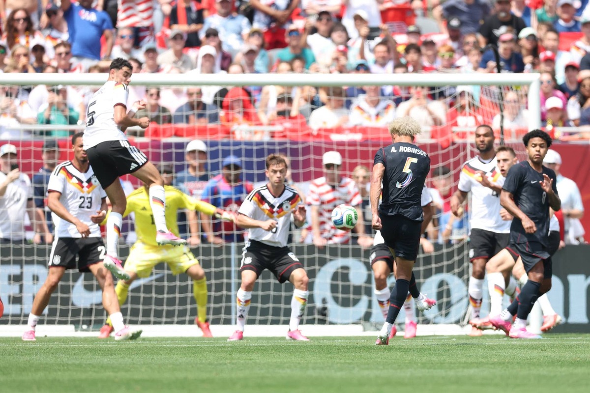  Antonee Robinson of United States scores his team's first goal during the international friendly match between United States and Germany at Soldier Field on June 06, 2026 in Chicago, Illinois. (Photo by Alexander Hassenstein/Getty Images) Photo by Alexander Hassenstein/Getty Images