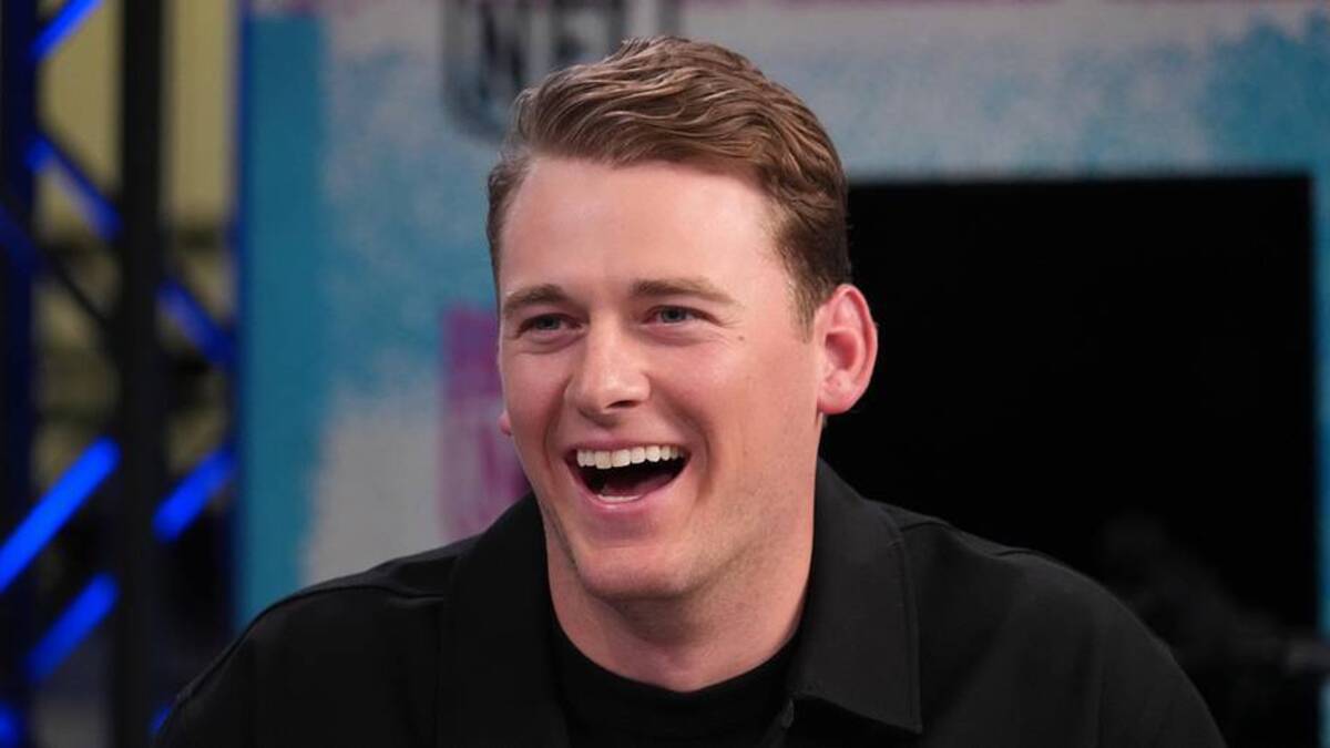  Feb 4, 2026; San Francisco, CA, USA; San Francisco 49ers quarterback Mac Jones on the NFL Network set at the Super Bowl LX media center at the Moscone Center. Mandatory Credit: Kirby Lee-Imagn Images | Kirby Lee-Imagn Images 
