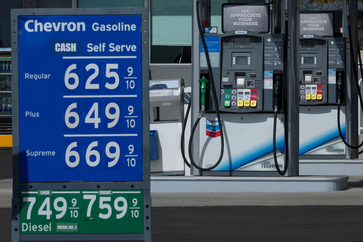 The price of gasoline is displayed at a gas station near the highway in Encinitas, California, U.S., April 30, 2026.   REUTERS/Mike Blake
