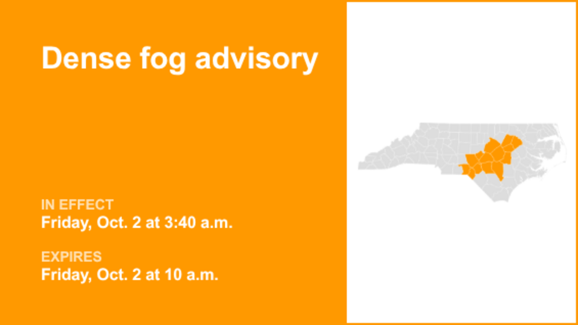 Dense fog advisory issued for North Carolina until Friday morning, says the NWS 