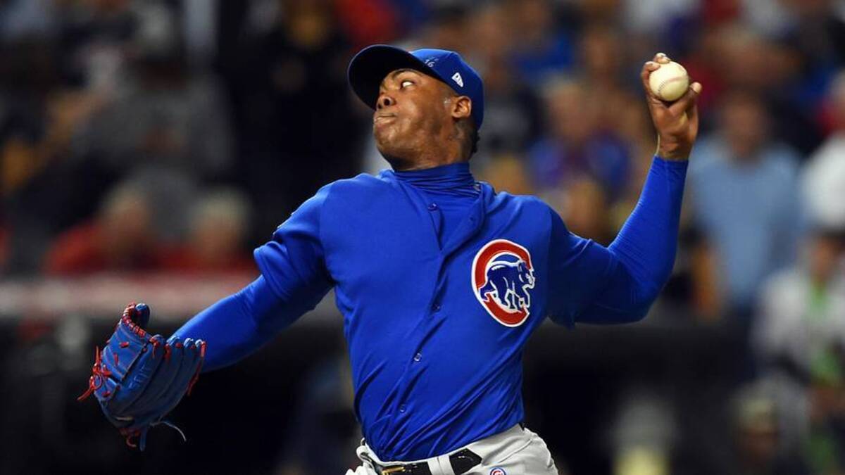  Aroldis Chapman pitched in five games in the World Series for the Cubs in 2016. | Tommy Gilligan-Imagn Images 