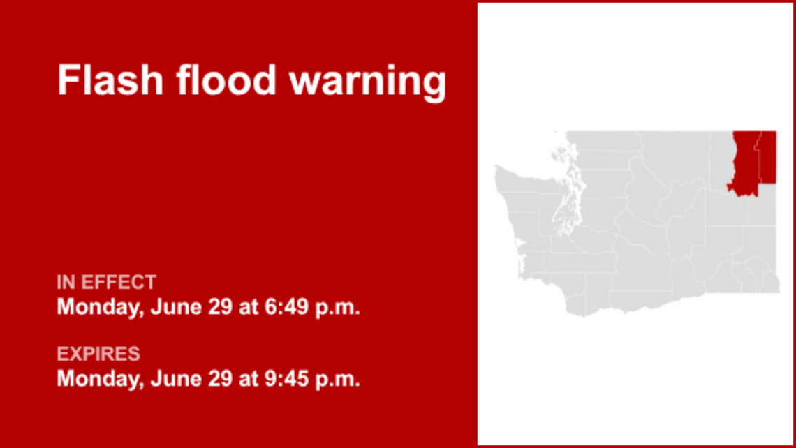 UPDATE: Flash flood warning for Pend Oreille and Stevens counties forecast to expire at 10:45 p.m. 