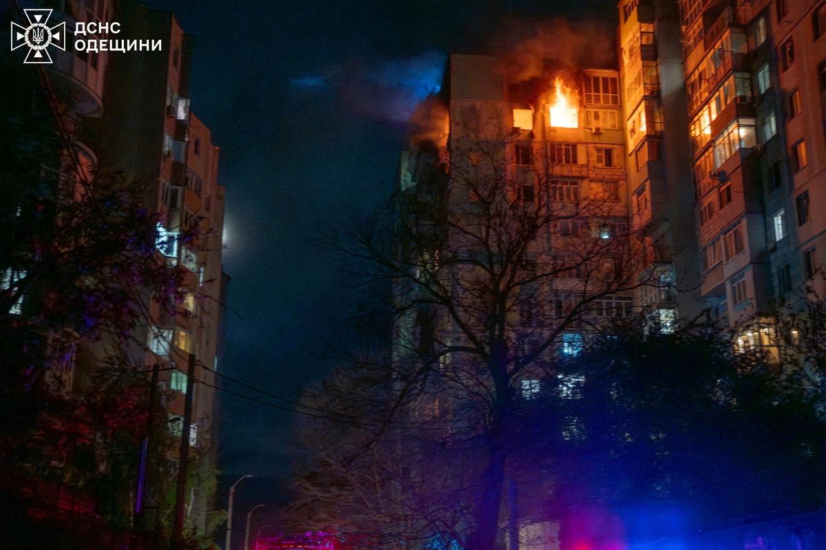 An apartment building damaged by a Russian drone strike, amid Russia's attack on Ukraine, in Odesa, Ukraine, in this handout picture released May 1, 2026. Press service of the State Emergency Service of Ukraine in Odesa region/Handout via REUTERS