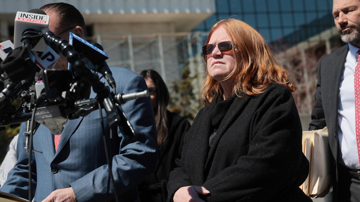 RIVERHEAD, NEW YORK - APRIL 08: Asa Ellerup, the ex-wife of convicted Gilgo Beach serial killer Rex Heuermann, prepares to speak to the media outside of a Suffolk County courthouse on April 08, 2026, in Riverhead, New York. In a major reversal, Rex Heuermann, the 62-year-old man accused of being the Gilgo Beach serial killer, pleaded guilty to up to eight murders in an appearance in a Riverhead court on Wednesday. (Photo by Spencer Platt/Getty Images)