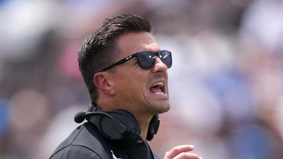  May 2, 2026; Pasadena, CA, USA; UCLA Bruins coach Bob Chesney reacts during the spring game at Rose Bowl. Mandatory Credit: Kirby Lee-Imagn Images | Kirby Lee-Imagn Images 