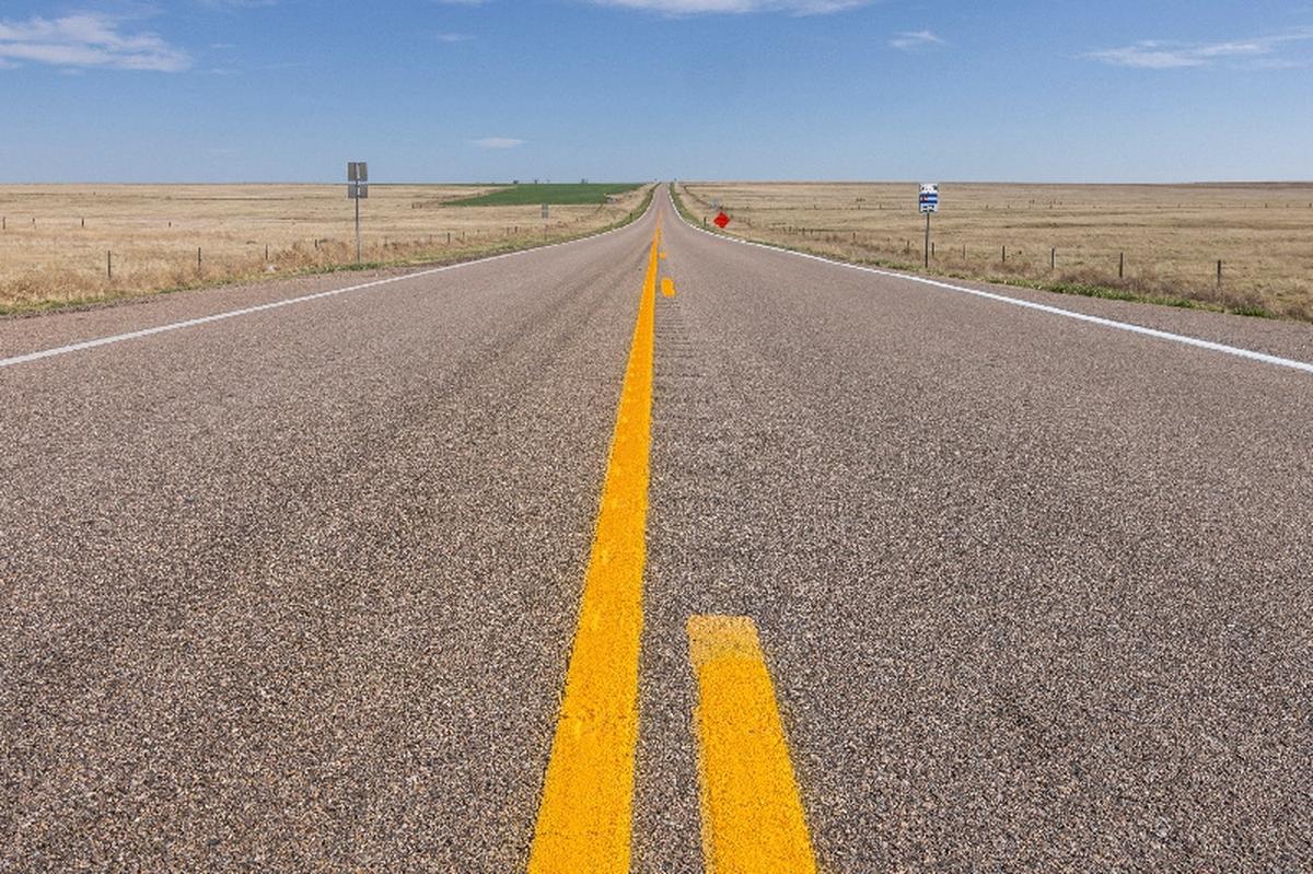 The eastern end of State Highway 52 in Raymer, Colorado, U.S., May 11, 2026.  REUTERS/Kevin Mohatt