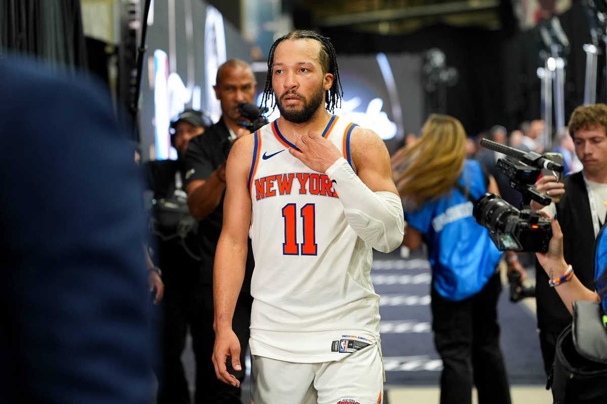  Jun 3, 2026; San Antonio, Texas, USA; New York Knicks guard Jalen Brunson (11) comes off the court after game one of the 2026 NBA Finals at Frost Bank Center. Mandatory Credit: Daniel Dunn-Imagn Images 