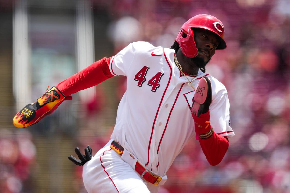  Cincinnati Reds shortstop Elly de la Cruz against the Atlanta Braves. © Aaron Doster-Imagn Images