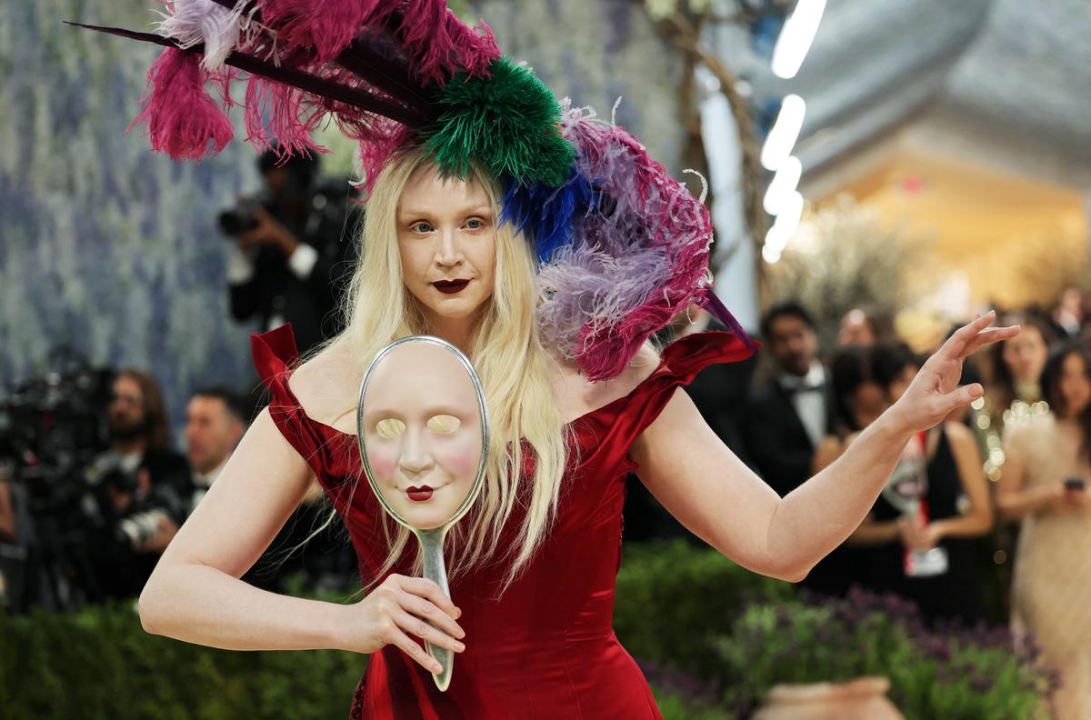 Gwendoline Christie poses during the Met Gala, an annual fundraising gala held for the benefit of the Metropolitan Museum of Art's Costume Institute with this year's theme 'Costume Art' in New York City, New York, U.S., May 4, 2026. REUTERS/Daniel Cole