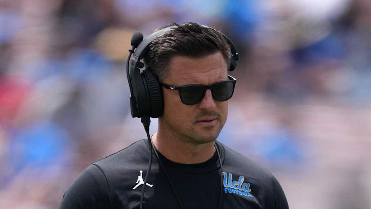  May 2, 2026; Pasadena, CA, USA; UCLA Bruins coach Bob Chesney reacts during the spring game at Rose Bowl. Mandatory Credit: Kirby Lee-Imagn Images | Kirby Lee-Imagn Images 