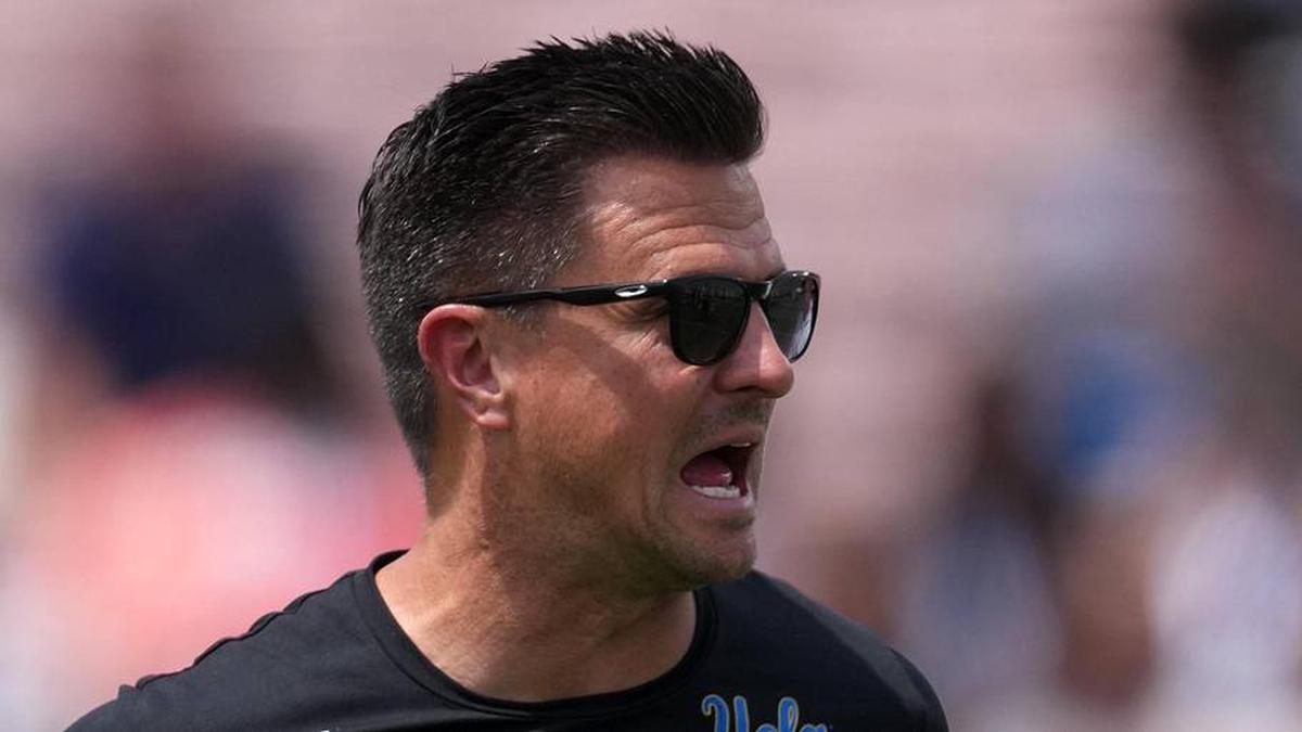  May 2, 2026; Pasadena, CA, USA; UCLA Bruins coach Bob Chesney reacts during the spring game at Rose Bowl. Mandatory Credit: Kirby Lee-Imagn Images | Kirby Lee-Imagn Images 