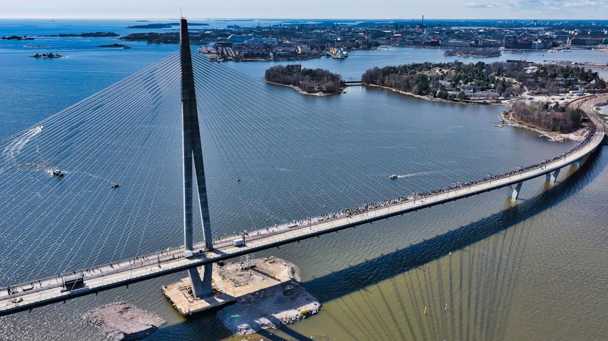 An aerial view of the Kruunuvuori Bridge in Helsinki, Finland. An aerial view of the Kruunuvuori Bridge in Helsinki, Finland.