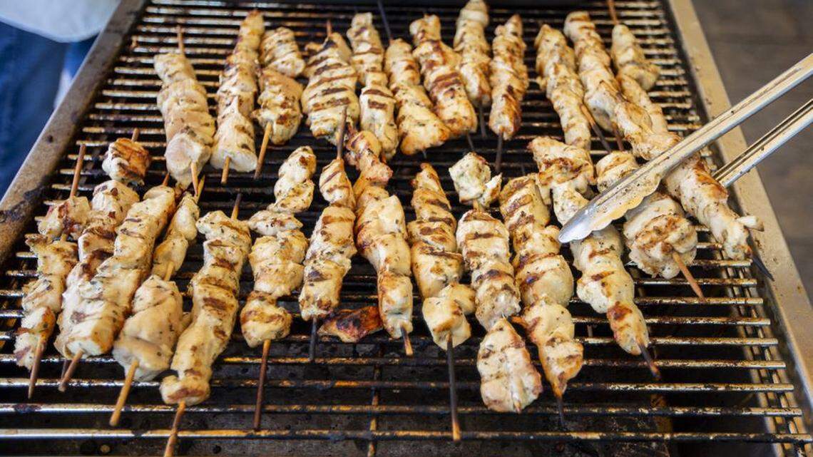 Kick off spring at the grill with steak, souvlaki-style, served in a pita with tzatziki sauce