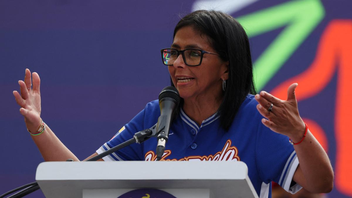 Venezuela’s acting President Delcy Rodriguez addresses supporters during an event announcing an increase in the minimum income, in Caracas, Venezuela April 30, 2026. REUTERS/Leonardo Fernandez Viloria/File Photo