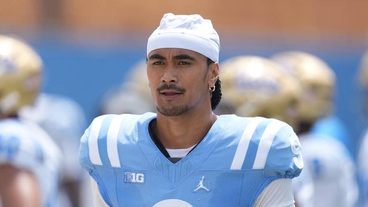  May 2, 2026; Pasadena, CA, USA; UCLA Bruins quarterback Nico Iamaleava (9) reacts during the spring game at Rose Bowl. Mandatory Credit: Kirby Lee-Imagn Images | Kirby Lee-Imagn Images 