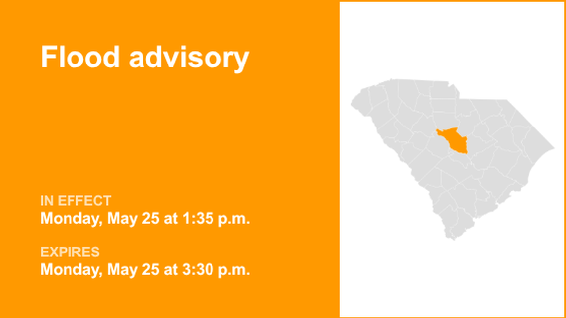 UPDATE: Flood advisory active for Edgefield and Saluda counties Tuesday evening 