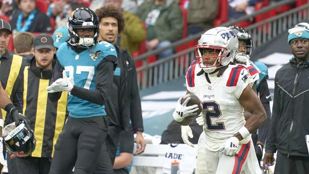  Oct 20, 2024; London, United Kingdom; New England Patriots wide receiver K.J. Osborn (2) reacts in the first half during an NFL International Series game at Wembley Stadium. Mandatory Credit: Peter van den Berg-Imagn Images | Peter van den Berg-Imagn Images 