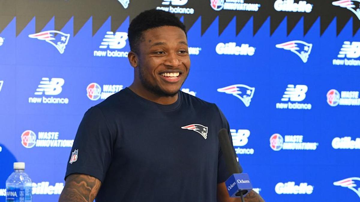  May 9, 2026; Foxborough, MA, USA; New England Patriots running back Jam Miller (30) takes questions from the media after rookie camp at Gillette Stadium. Mandatory Credit: Eric Canha-Imagn Images | Eric Canha-Imagn Images 