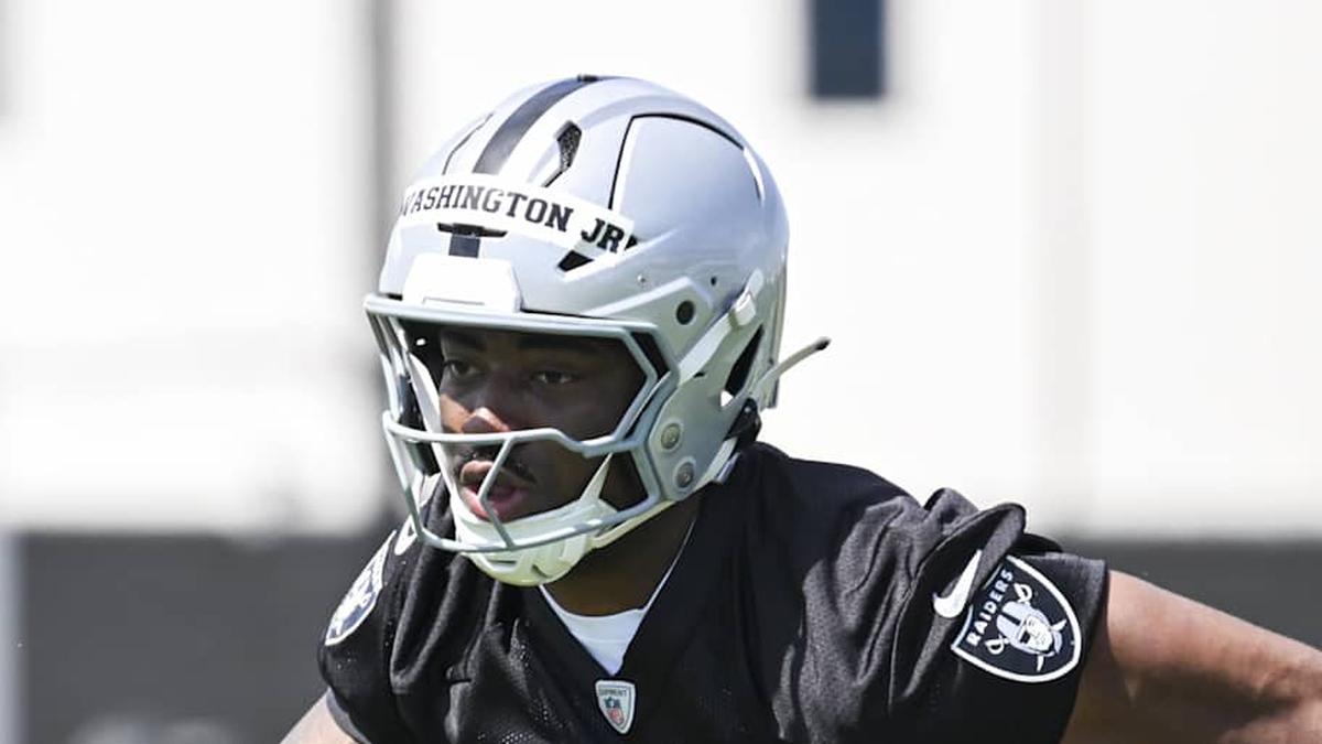  May 2, 2026; Henderson, NV, USA; Las Vegas Raiders running back Mike Washington Jr. (30) runs through a drill during a Rookie Minicamp at Intermountain Health Performance Center. Mandatory Credit: Candice Ward-Imagn Images | Candice Ward-Imagn Images 