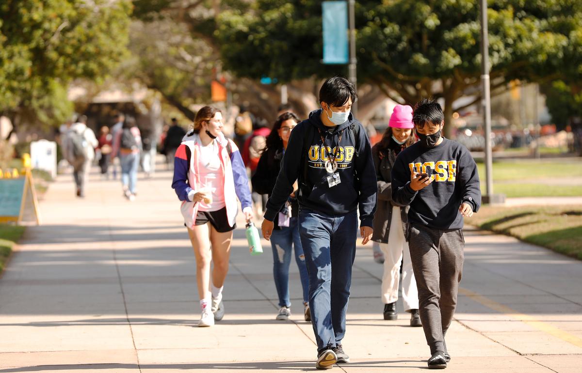 Students on the UC Santa Barbara campus in Santa Barbara, California, Nov. 9, 2021.
