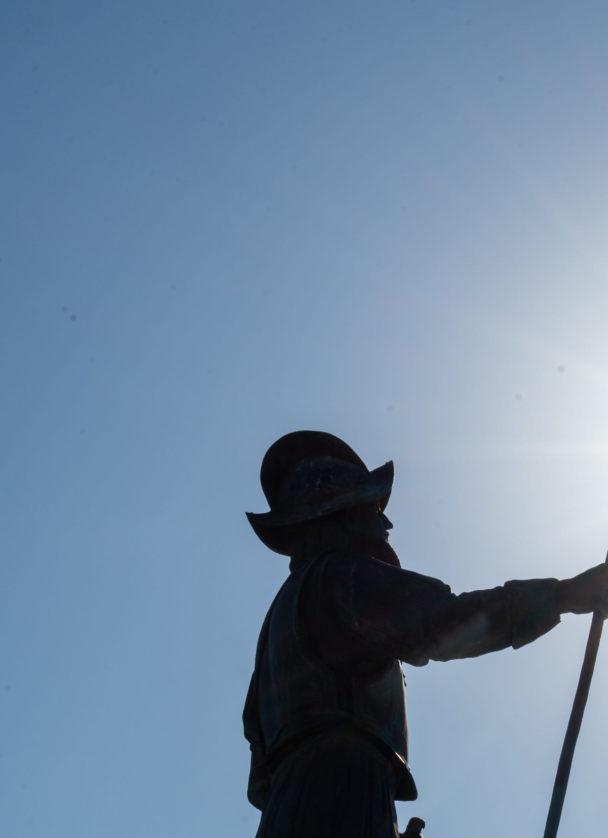 The statue of Don Tristán de Luna stands in the blazing hot sun on the Palafox Pier in downtown Pensacola on June 29, 2026.