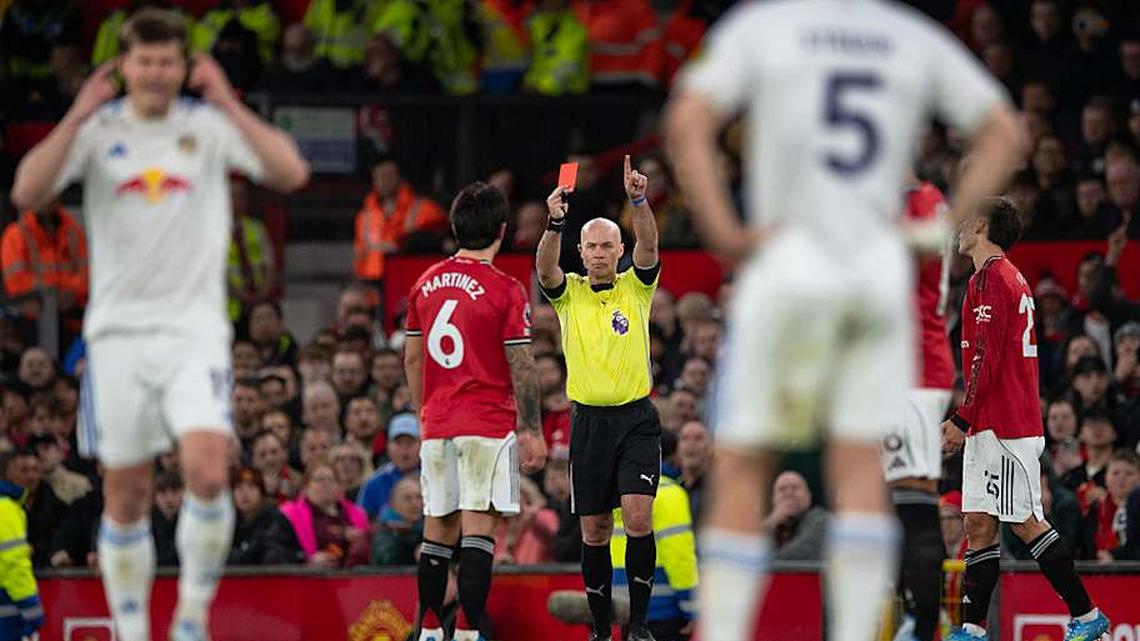  A red card was shown after a VAR review. | Visionhaus/Getty Images 
