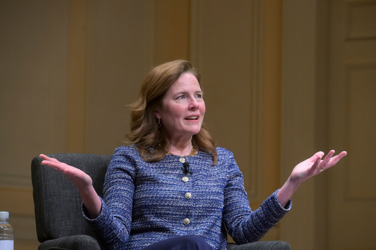  Supreme Court Associate Justice Amy Coney Barrett speaks at the Library of Congress, Thursday, March 12, 2026, in Washington. (AP Photo/Rod Lamkey, Jr.) 