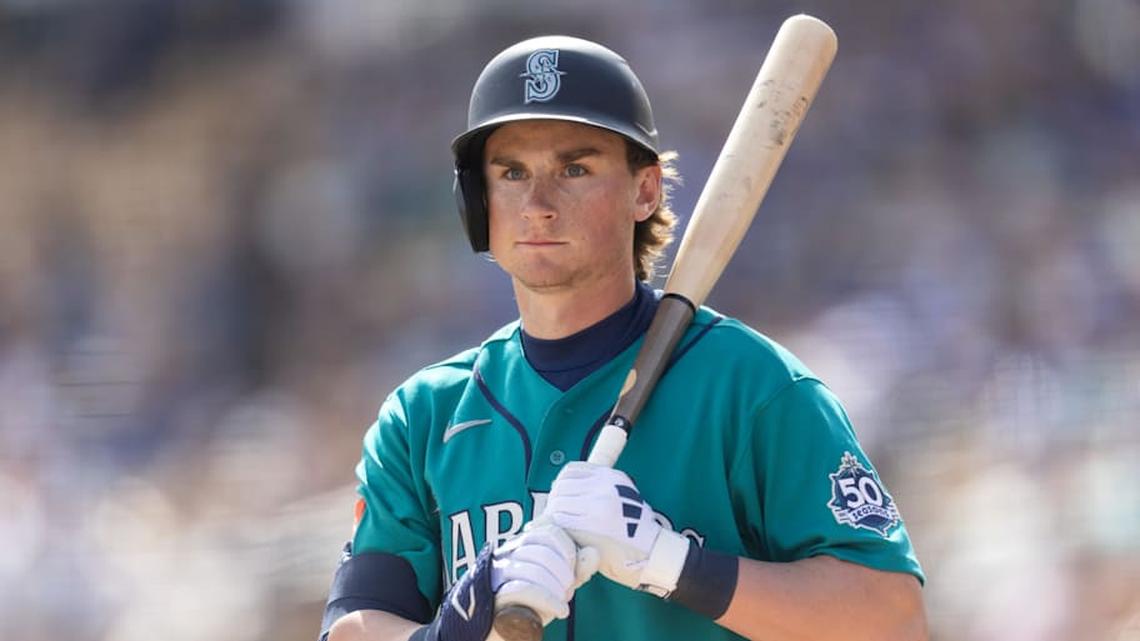  Seattle Mariners shortstop Colt Emerson against the Los Angeles Dodgers during a spring training game at Camelback Ranch-Glendale. | Mark J. Rebilas-Imagn Images 
