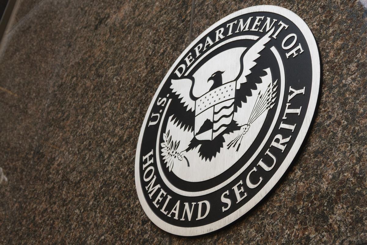  The U.S. Department Of Homeland Security logo is displayed at a Citizenship and Immigration Services office on January 16, 2026 in San Diego, CA. 