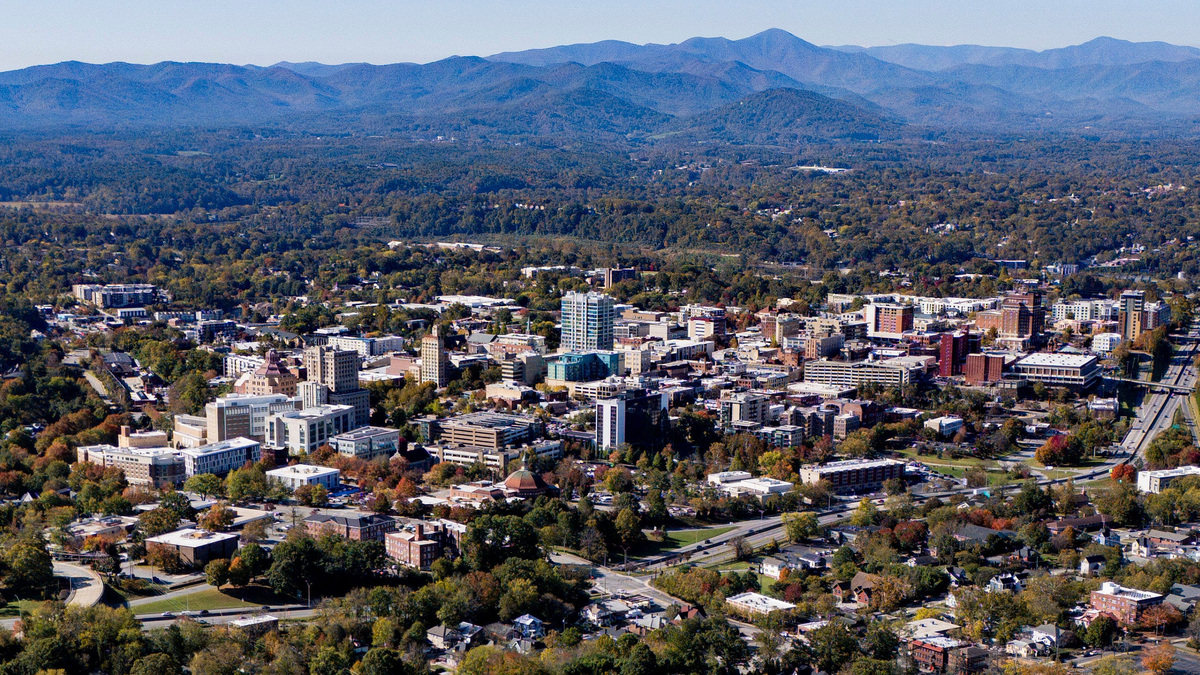 An aerial view of Asheville, Oct. 17, 2025.