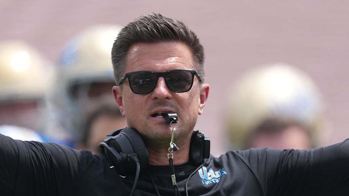  May 2, 2026; Pasadena, CA, USA; UCLA Bruins coach Bob Chesney reacts during the spring game at Rose Bowl. Mandatory Credit: Kirby Lee-Imagn Images | Kirby Lee-Imagn Images 
