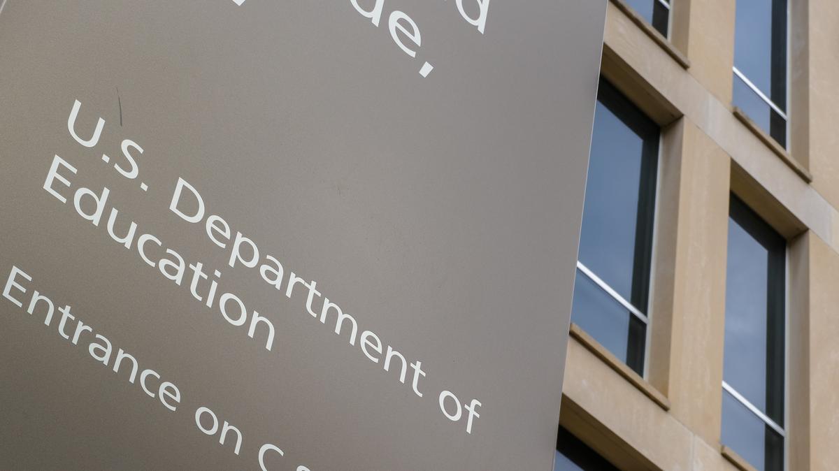 WASHINGTON, DC - MARCH 30: A sign marks the location of the U.S. Department of Education headquarters building on March 30, 2026, in Washington, DC. (Photo by J. David Ake/Getty Images). 