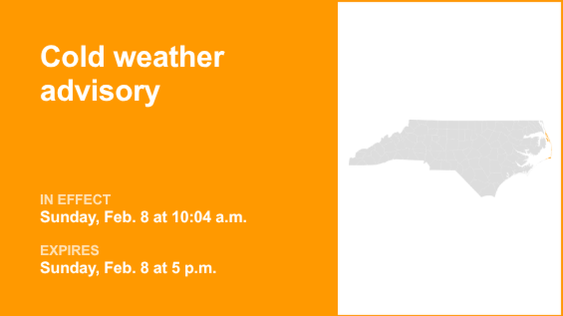 Northern Outer Banks and Hatteras Island under a cold weather advisory until early Sunday evening 