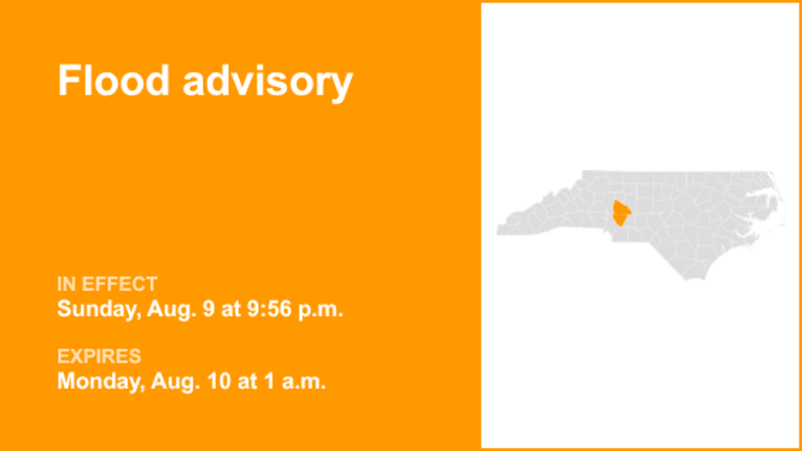 Flood advisory active for Cabarrus and Rowan counties until 1 a.m. Monday 