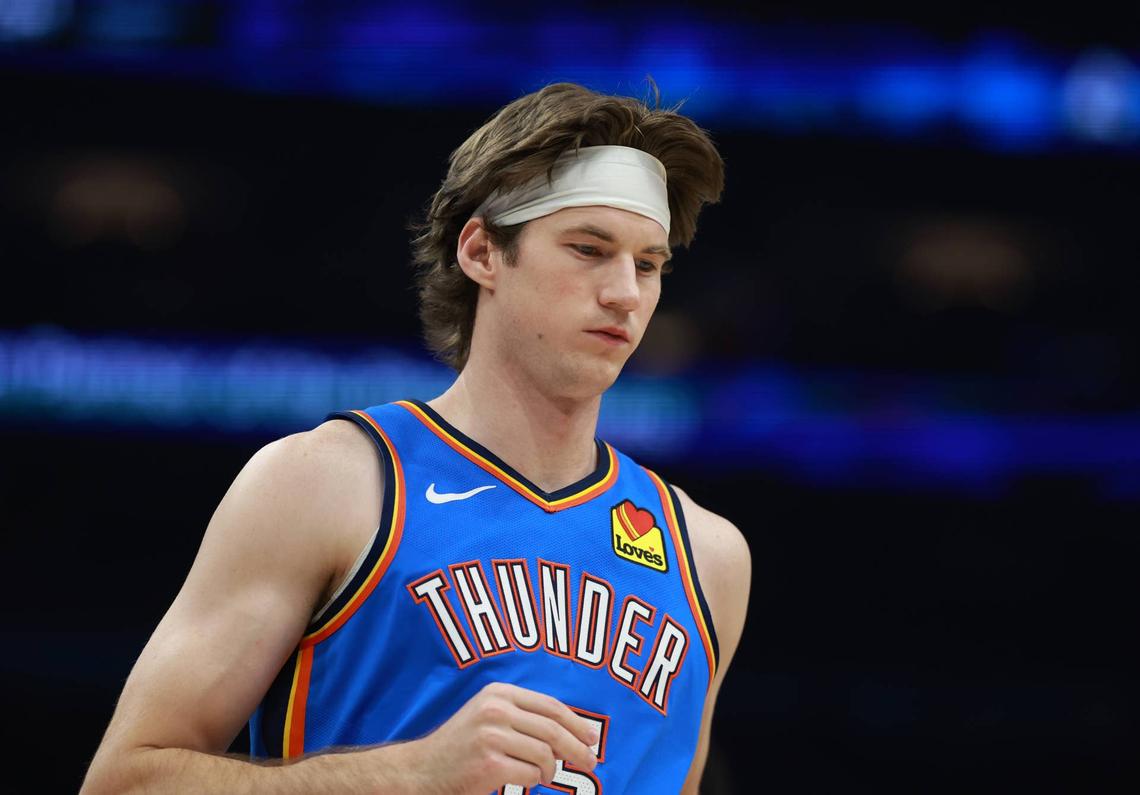  Oklahoma City Thunder center Branden Carlson (15) Mark J. Rebilas-Imagn Images