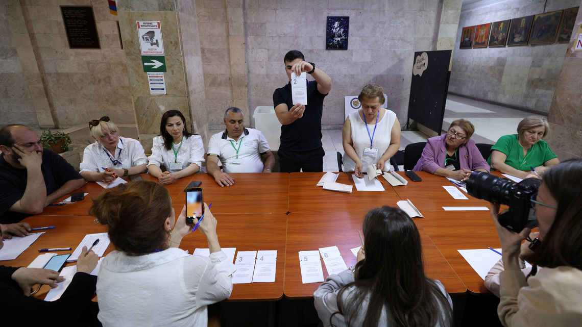 Armenia's ruling party leads parliamentary vote with 57% in early results 