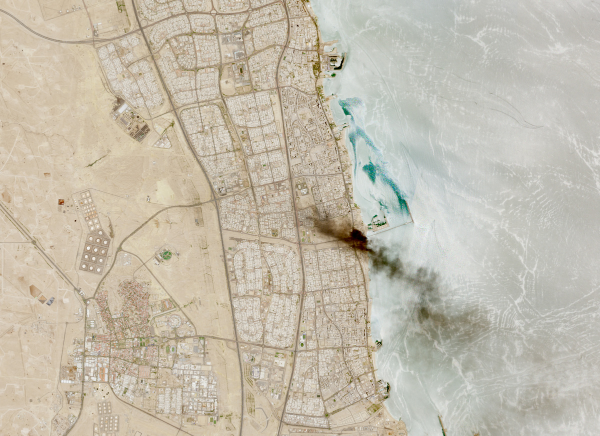 A satellite image shows smoke billowing near an oil facility in Ahmadi Governorate, Kuwait, July 18, 2026. European Union/Copernicus Sentinel-2/Handout via REUTERS