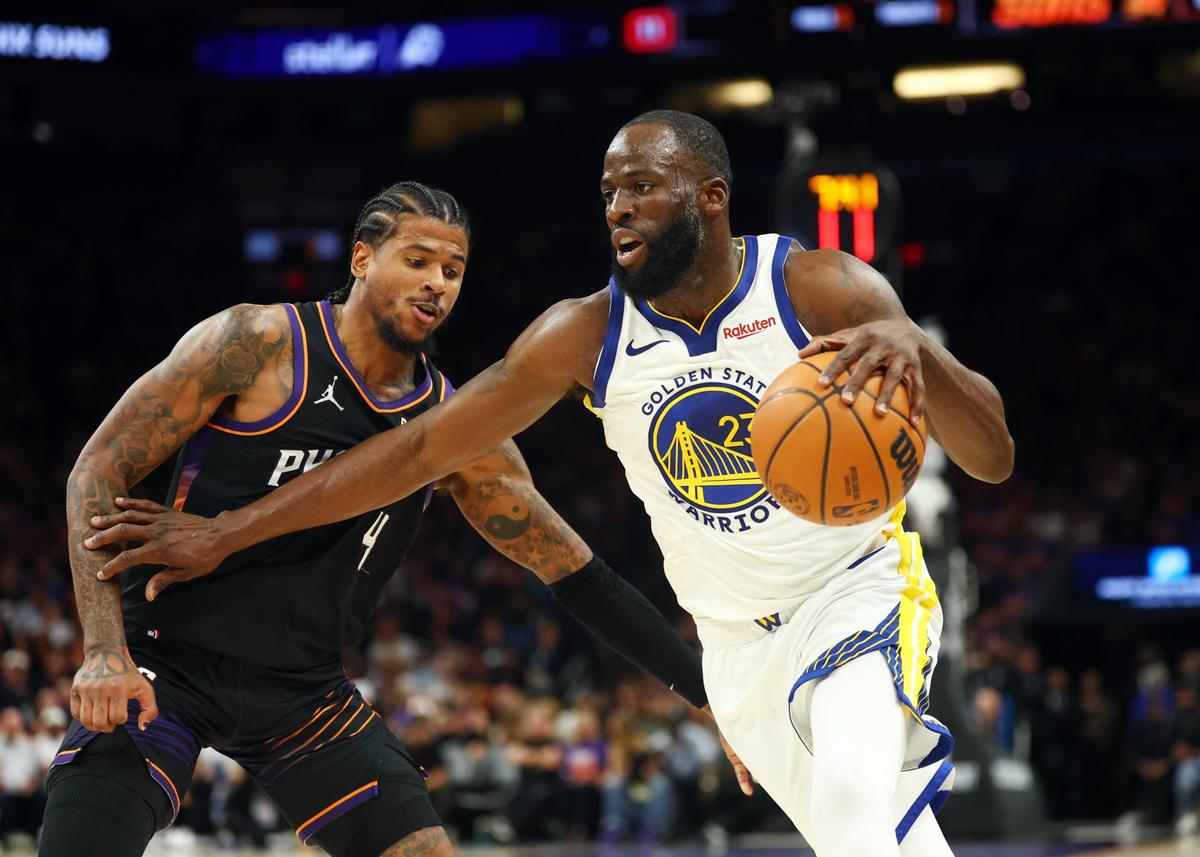  Golden State Warriors forward Draymond Green during the second half in the play-in rounds of the 2026 NBA Playoffs at Mortgage Matchup Center. Mark J. Rebilas-Imagn Images