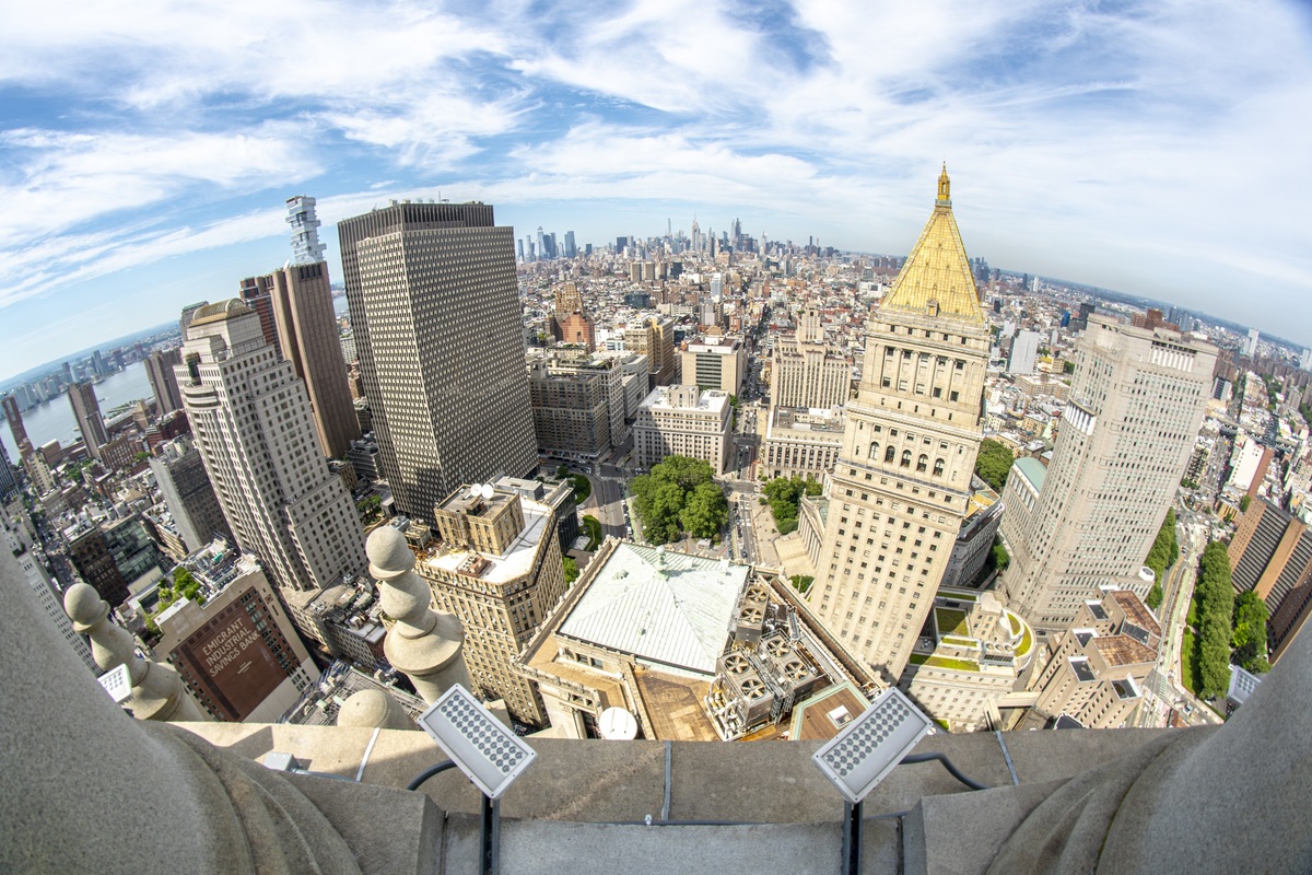  A view looking down over Manhattan from the cupola space. 