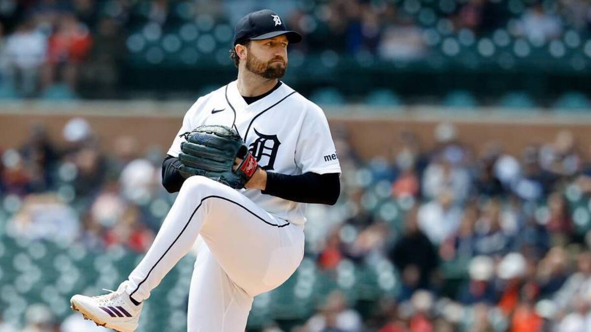  May 21, 2026; Detroit, Michigan, USA; Detroit Tigers pitcher Casey Mize (12) pitches in the first inning against the Cleveland Guardians at Comerica Park. | Rick Osentoski-Imagn Images 
