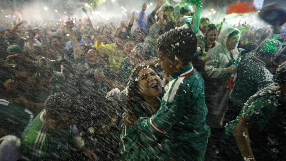 Mexican soccer fans react during the Round of 32 match of the 2026 FIFA World Cup between Mexico and Ecuador in Mexico City, Mexico, Tuesday. Three people died by asphyxiation during the celebration. Photo by Sashenka Gutierrez/EPA