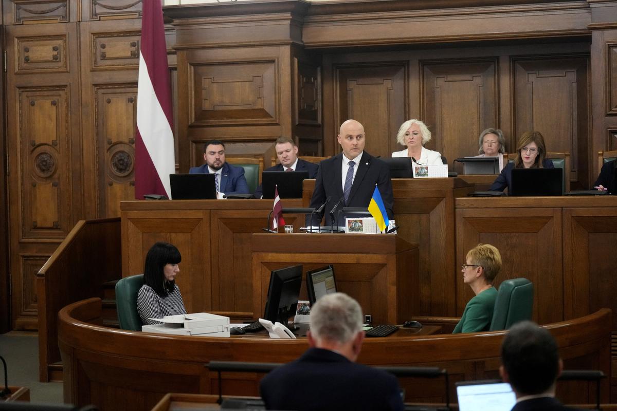 A candidate for Latvia's new Prime Minister Andris Kulbergs adresses Parliament before it votes on a new government in Riga, Latvia May 28, 2026. REUTERS/Ints kalnins
