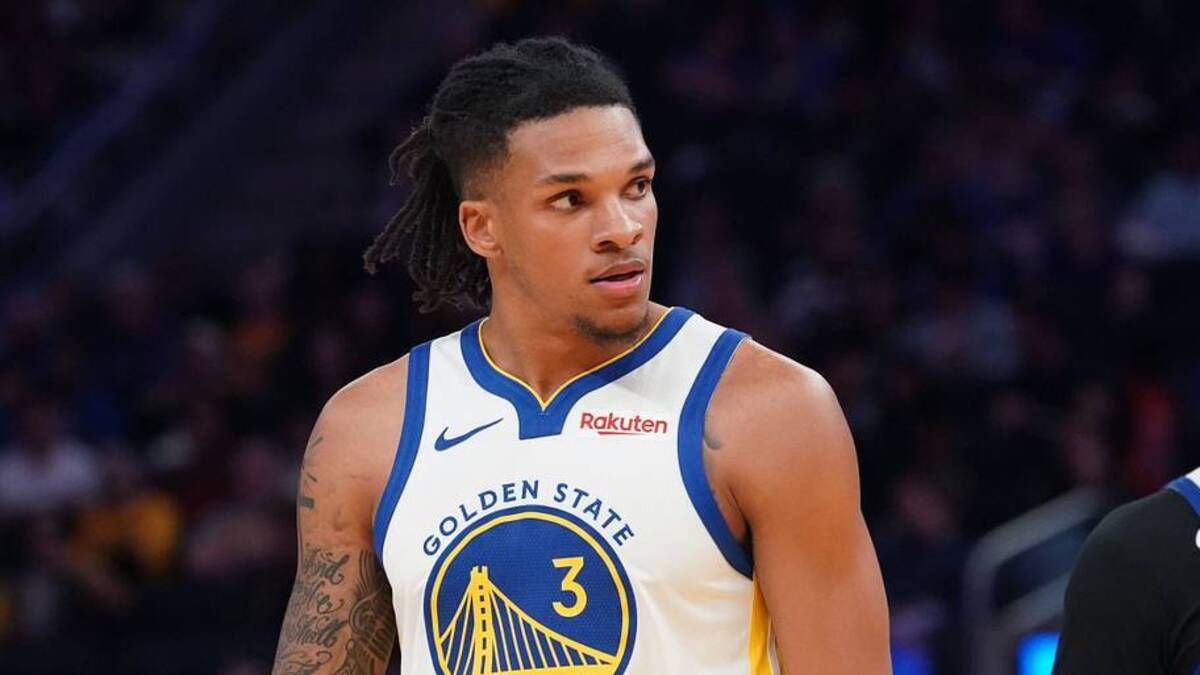  Oct 5, 2025; San Francisco, California, USA; Golden State Warriors guard Will Richard (3) waits for play to resume against the Los Angeles Lakers in the third quarter at Chase Center. | IMAGN IMAGES via Reuters Connect 